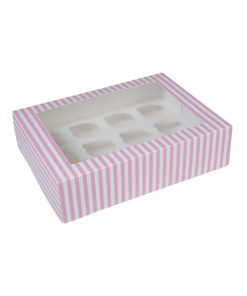 12er Cupcake Box - pink gestreift