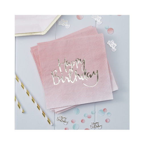 Servietten Happy Birthday – ombré pink & gold