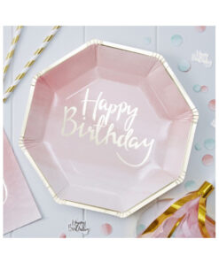 Papierteller Happy Birthday - Ombré rosé gold