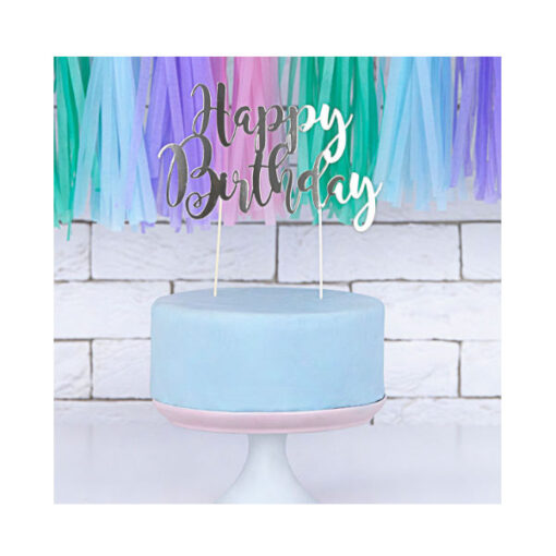 PartyDeco Cake Topper Happy Birthday, silber