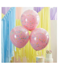 Doppellagige rosa und pastellfarbene Regenbogen-Konfetti-Ballons