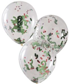 Holly Confetti filled Balloons