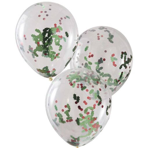 Holly Confetti filled Balloons