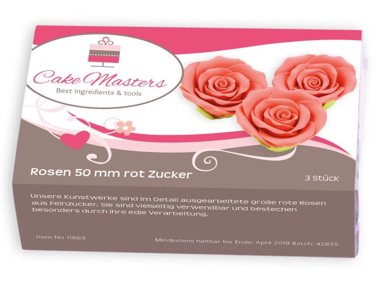 Cake-Masters Rosen 50mm rot Zucker 3 Stück